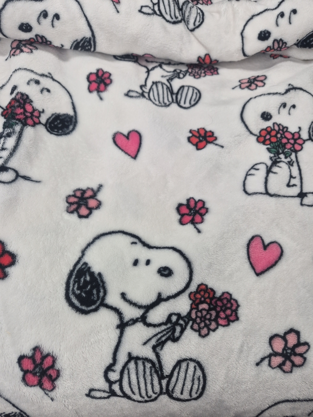 Peanuts White & Pink Snoopy Floral Fleece Throw Blanket 88x88 Inches Aprox.